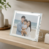 Clear Acrylic Photo Frame, Freestanding Desktop Photo Frame, Frameless Photo Block Frame, Double Sided Display for Family
