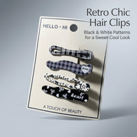 Retro Style Hair Clips for Girls, Checkered and Metal Alligator for Bangs and Side Styling, 6cm Duck Bill