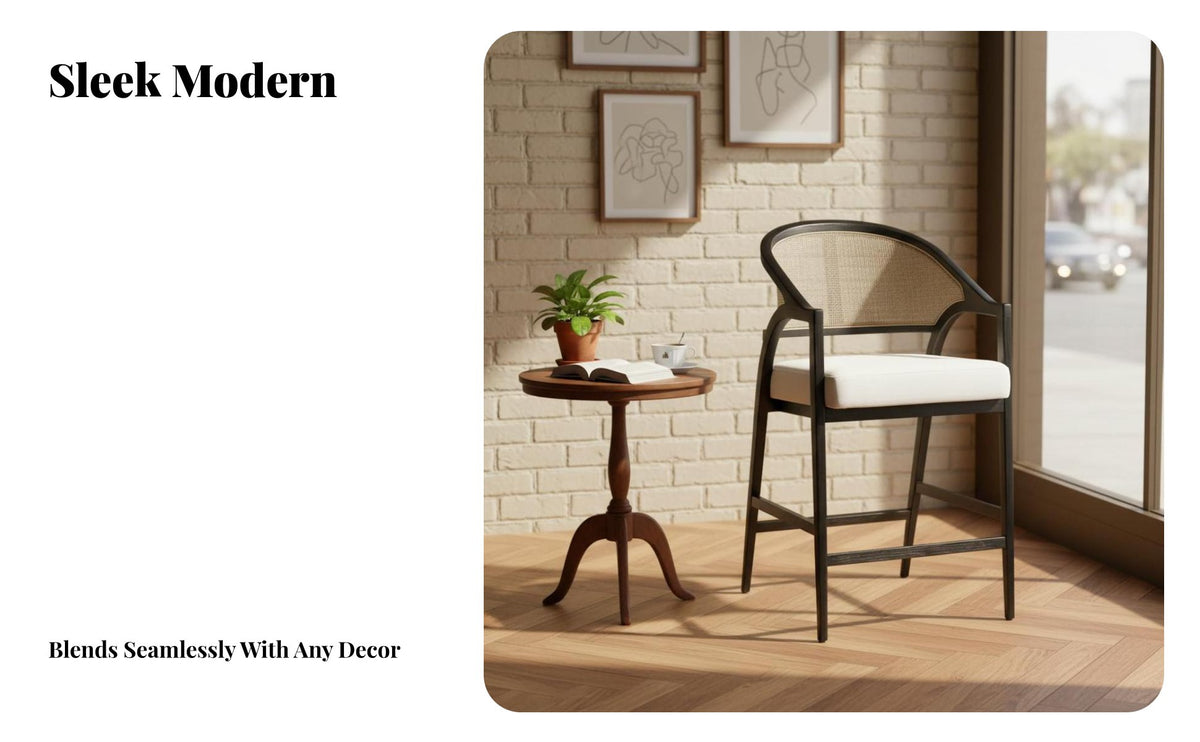 High Stool with Woven backrestrest retroera Design Woven backrest High Chair contemporary chic design Seating Furniture for Adults, Cafe, Kitchen Island, Dining Room