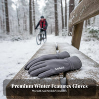Fleece Lined Gloves Water Resistant Fleece Lined Thermal Gloves Elastic Cuff for Cyclists, Cold Weather, Driving
