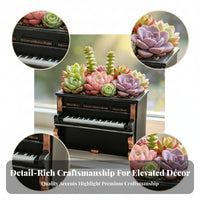 Black Upright Piano Planter Gold Trim Tabletop Piano Planter Matte Plant Container Vintage