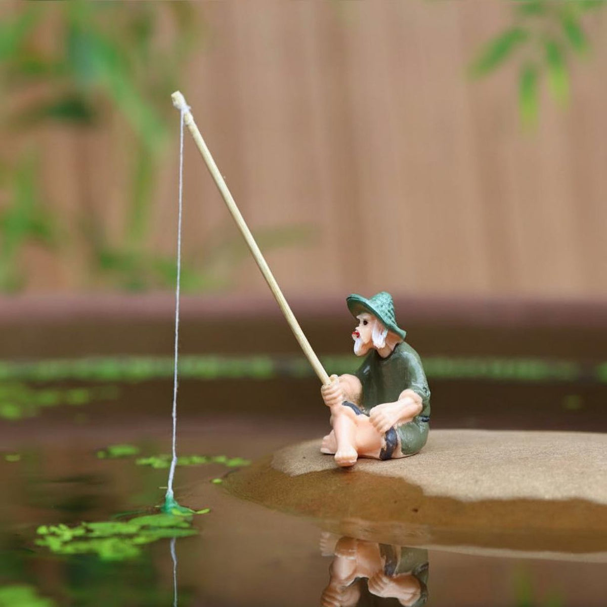 Miniature Chinese Fishing Old Man Resin Decor Set