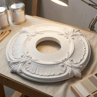 Imitation Plaster Pendant Light Canopy Beaded Border Decorative Ceiling Mount Concentric Detailing Ceiling Lamp Plate White