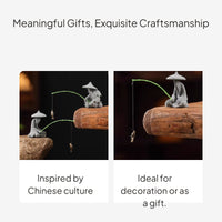 Qing Stone Fishing Old Man Figurine Desktop Decor