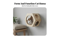 Solid Wood Hexagonal Cat Condo Natural Material Wall Mounted Cat Hexagon Long-Lasting for Pet Owners, Apartment Dwellers, Indoors, Living Room, Bedroom