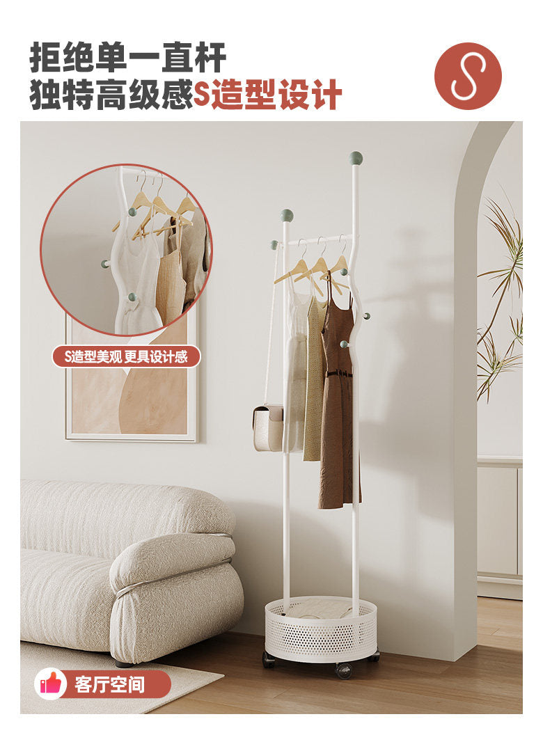 衣架落地卧室可移动挂衣架奶油风衣服收纳架子简易家用带轮衣帽架 高端哑光黑60-菱形