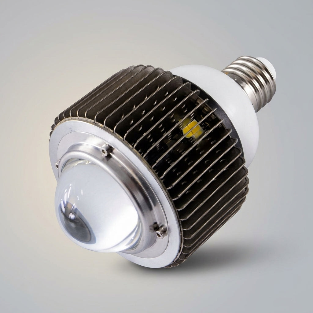 E27 LED Bulb, Warm White Focused Light with Lens Type Optics, Aluminium Alloy Body Screw Bulb with Fin Heatsink, E27 LED Warehouse Lighting