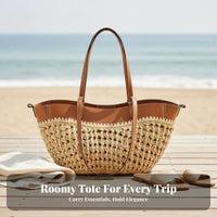 Large Capacity Woven drum Tote seasonal design Shoulder Bag Minimalist women's reachory Lightweight for voyageers, and aesthetic aficionados, Gift Givers, holiday, voyage, Shopping, everyday Use