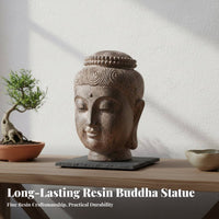 Serene Countenance Buddha Head Statue Masterful Craftsmanship Thai Buddha Head Vintage Finish Zen Design Sculpture Handmade for Buddhists, Home Decorators, Mindfulness Practiti Single Rs, Living Room, Entrance Hall, Restaurant, Office