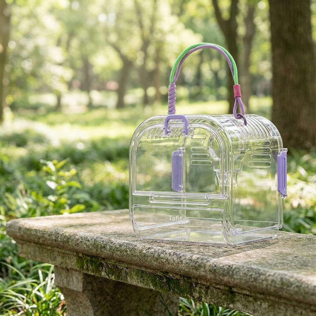 Portable Bird Cage and Transparent Bird Cage with Cover, Outdoor Bird Carrier for Parrot, Small Size Handheld Animal Transport with Perch