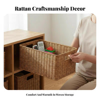Woven Rectangular container adaptable Wicker container Handwoven for Bedroom, Kitchen