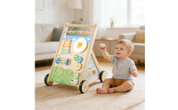 Wooden Infant Push Cart Develops Fine Motor Skills Multifunctional Activity Push Cart 8-in-1 Activities Wooden Push Toy for Young Children, Infants