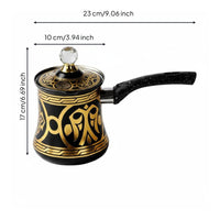 European Retro Design Turkish Coffee Pot Ornate Gold Decal Arabic Coffee Pot Crystal Knob Lid Long Handle Ibrik for Home Kitchen, Gift