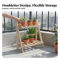 Foldable 2-Tier Folding floral Rack InstallationinstallationInstallation not required Plant Stand Ladder & aesthetic Display Shelf Easy Assembly for Gardeners, homeowners, Balcony, Indoor, Garden, Living Room