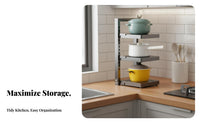 Space-Saving Multi-Tier Pot Rack Freestanding Multi-Tier Pot and Pan Rack Easy to Clean Kitchen Organizer Accessible Retrieval Design for Home Cooks, Apartment Dwellers, Countertop, Cabinet, Small Areas, Under Sink