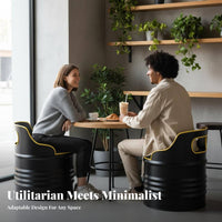 utilitarian Design Oil Drum Table and Chair Repurposed Barrel Design Oil Drum Furniture Set sturdyDuty Construction Bar Seating Space-Saving for Restaurant Managers, Interior Designers, Man Cave, Garage, Patio, Small Spaces