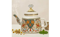 Floral Enamel Tea Kettle Glossy White Teapot Kettle Side Handle