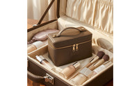 Zip-Around Structured Makeup Case Compact Makeup Bag with Handle Wipe-Clean Organizer Stylish for Dressing Table