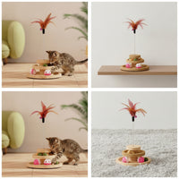 Cat Toy with Feather Teaser Two-Tier Interactive Cat Toy Indoor Sturdy for Cats, Living Room, Bedroom