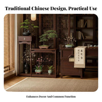 Traditional Asian Aesthetic Oriental Aesthetic Pedestal Floor-Standing Tall Oriental Accent Table with Drawer Sturdy Construction Plant Stand 2-Tier Design for Homeowners, Interior Decorators, Art Enthusiasts, Living Room, Balcony, Bedroom, Entryway