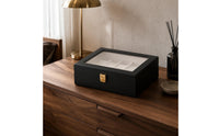 Matte Black Watch Storage Box Gold-Tone Clasp Watch Display Case Padded Interior