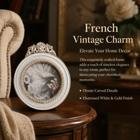 Ornate Photo Frame, Vintage Ivory White Gold Trim Resin French Design, 13.5x9.5cm Small Decorative Frame for Living Room