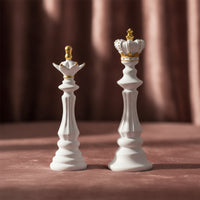3 Pieces Resin Chess Golden-Accented-Accented Chess Figurines Decorative Tabletop Sculpture for Collectors, Modernists, Living Room, Office, Bookshelf