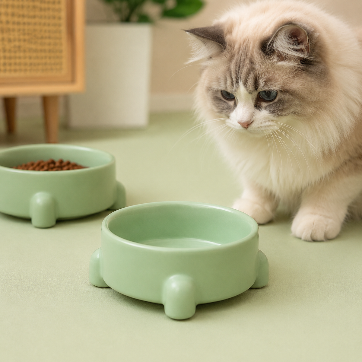 Ceramic Cat Food Bowl, 5-inch, Matte Finish, Cervical Protection, Non-Spill