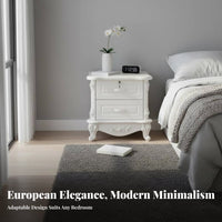 European design 2-Drawer End Cabinet Lacquered Finish Nightstand Modern Design Bedside Table Simple for homeowners, Renters, Students, Guest Room, Home Office
