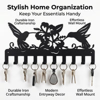 Matte Black Metal Key Holder, Wall Mount Key Organiser with 10 Hooks, Screw Mount Key Hanger for Entryway, Contemporary Design
