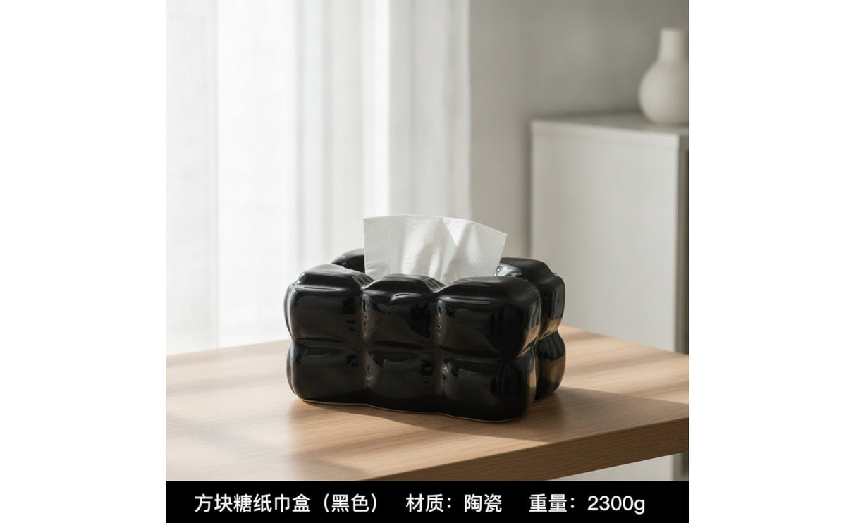 Ceramic Tissue Box Cover with Carved Body Tabletop Tissue Holder Modern Container for Countertop, Office