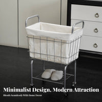 Rolling Laundry Basket Large Capacity Laundry Hamper on Wheels Removable Liner Metal Clothes Hamper with Wheels for Washroom, Bedroom, Dorm Room