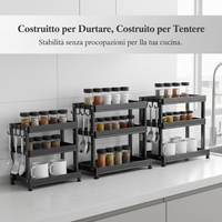 Kitchen Spice Rack Countertop Organizer, Freestanding Seasoning Storage Shelf with Hooks