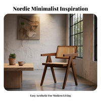 Solid Wood Frame V-Leg Cane Armchair Retro Aesthetic Dining Chair Easy Assembly Indoor Furniture Ergonomic for Cafe Owners, Homeowners, Interior Designers, Restaurant, Living Room, Home Office, Reading Nook