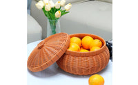 Handmade Fruit Snack Basket Hand-Woven Round Rattan Basket Decorative Tidy Weave for Home, Tabletop