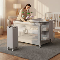 Instant-Fold Fold Multifunctional Baby Crib Rocking Function Infant Bed Adjustable Height Playpen Machine Washable Material for New Parents