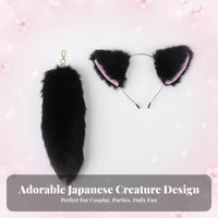 2 Pieces Canine Ears and Tail Set Cute Design Cat Ears Headband and Tail Canine Costume Kit Comfortable to Wear for Children