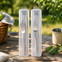 Cutlery Box, Travel Cutlery Storage Box, Portable Cutlery Container with Flip Lid, Dustproof, Stackable, Transparent, PP, Round