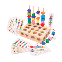 Shape Sorting Box with Lacing Strings Wooden Shape Sorter Lacing Toy Child-Led Stacking Toy Educational for Preschoolers