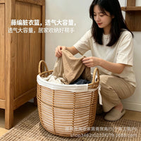 Rattan-Look Laundry Basket, Bathroom Handheld Lidless, Country Style with Floral Pattern