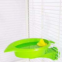 Flower Mirror Stand with Food Box and Parrot Bath Tub, Wooden Bird Feeding Station with Mirrored Perch, Bird Bath for Parakeet Cockatiel Cage