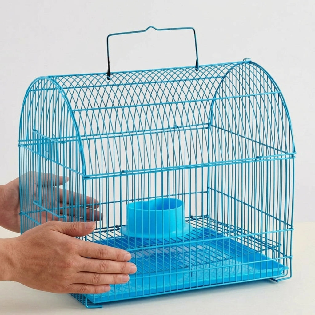 Small Animal Cage for Hamster, Guinea Pig or Bird, Preassembled Indoor Animal Enclosure with Handle and Top Door for Easy Travel, 29x23x27cm Size