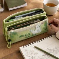 Creative Chinese Style Large Capacity Double-Layer Canvas Pencil Case for Students