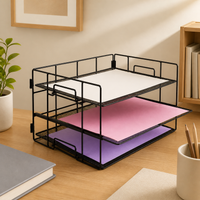 Black Metal Desktop Organiser, Foldable Desktop Organiser for Documents, 45x32x32cm Desk File Rack, Multi-Tier Office Document Holder