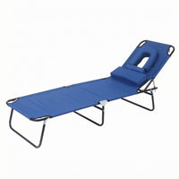 Adjustable Backrest Folding Lounge Chair Metal Frame Folding Outdoor Cot Textile Surface Reclining Cot Side Support Loops for Patio, Balcony, Yard, Sunbathing Area