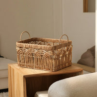 Storage Basket with Handles Rectangular Woven Organizer Basket Open-Top for Countertop