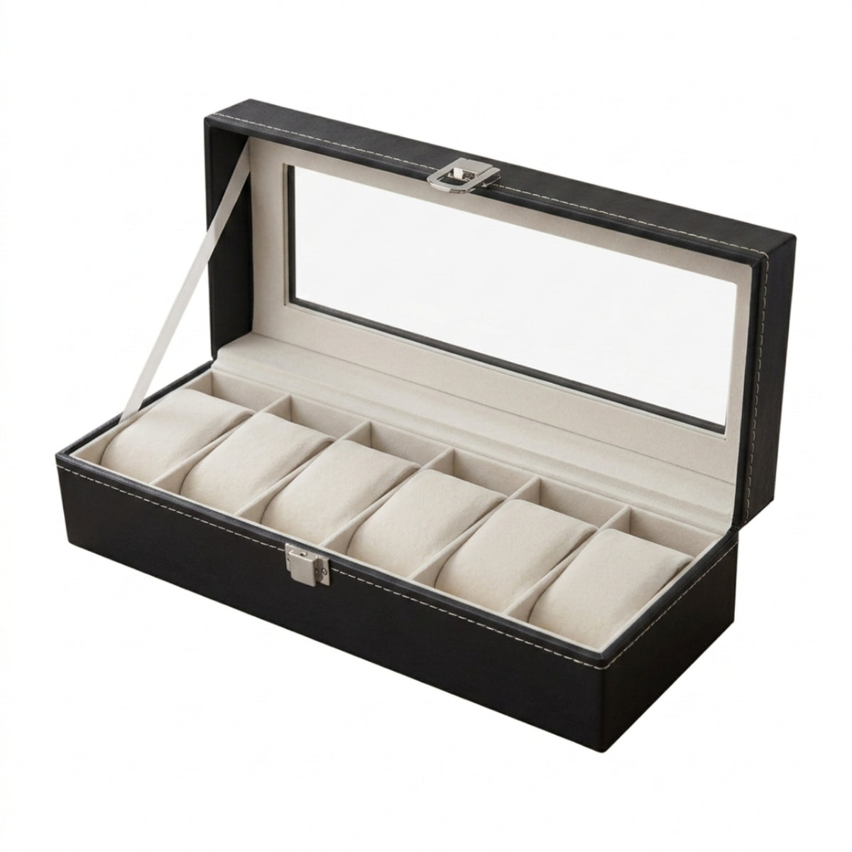 6-Slot Watch Display Box with Window Clear Watch Box Safeguarding Sturdy for Collectors