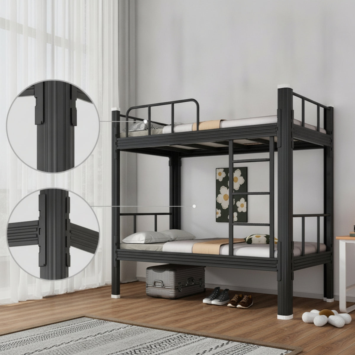 Metal Bunk Bed Space-Saving Bunk Bed with Ladder Heavy-Duty Furniture for Roommates, Employees, Dormitory, Shared Apartment, Employee Housing