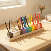Multi-Color Wooden Pen Holder with Cups Colorful Desktop Pencil Cup Organizer Upright Pencil Holder Organizer Versatile for Teachers, Kids, Study Desk, Classroom, Art Station