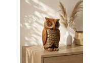 Faux Wood Owl Figurine Rustic Owl Statue Vintage-Inspired Decorative Item Compact for Collectors